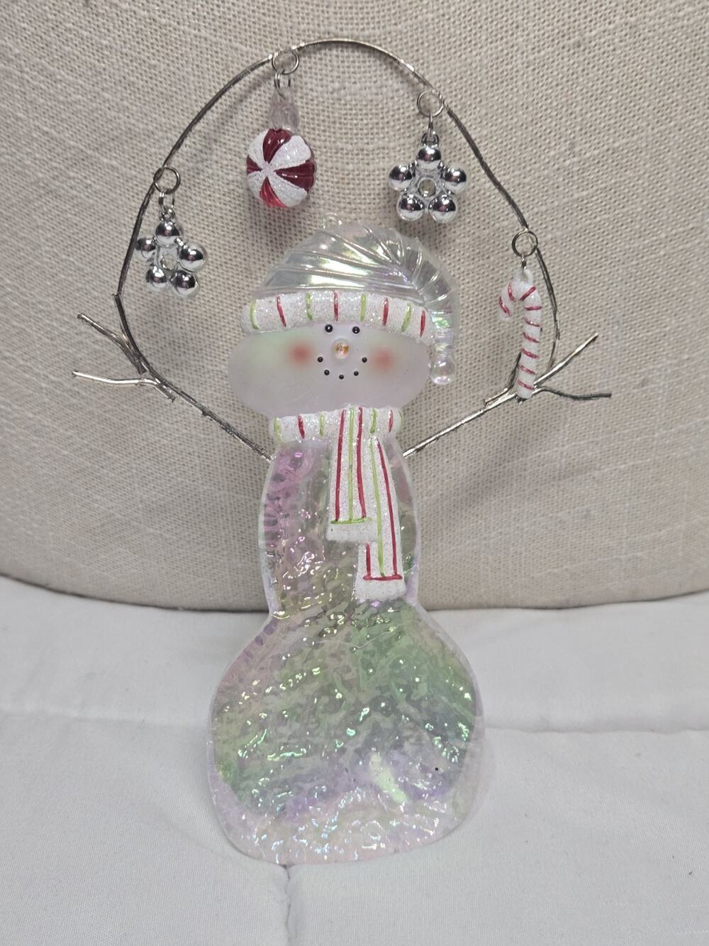 Vintage Dept 56 Snowman Ornament Christmas Decor Holiday Garland Iridescent